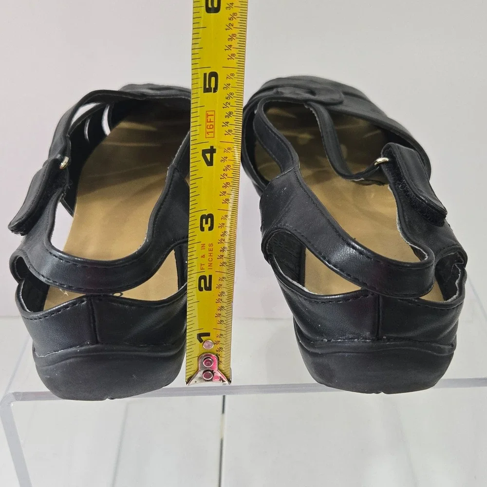Classique Womens Black Strappy Caged Sandals Size 11M Low Wedge Comfort Shoes